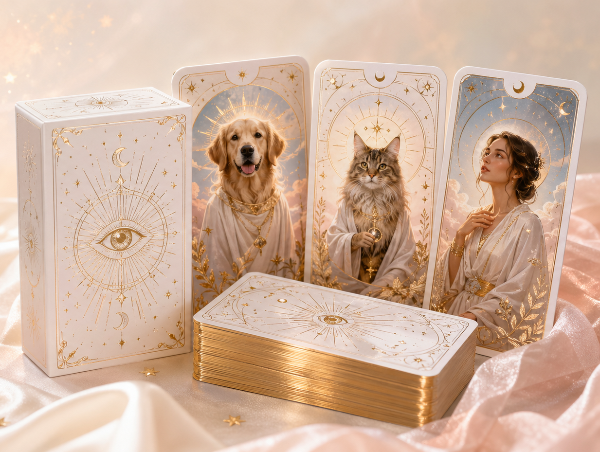 Custom oracle tarot deck with guidebook and gilded box